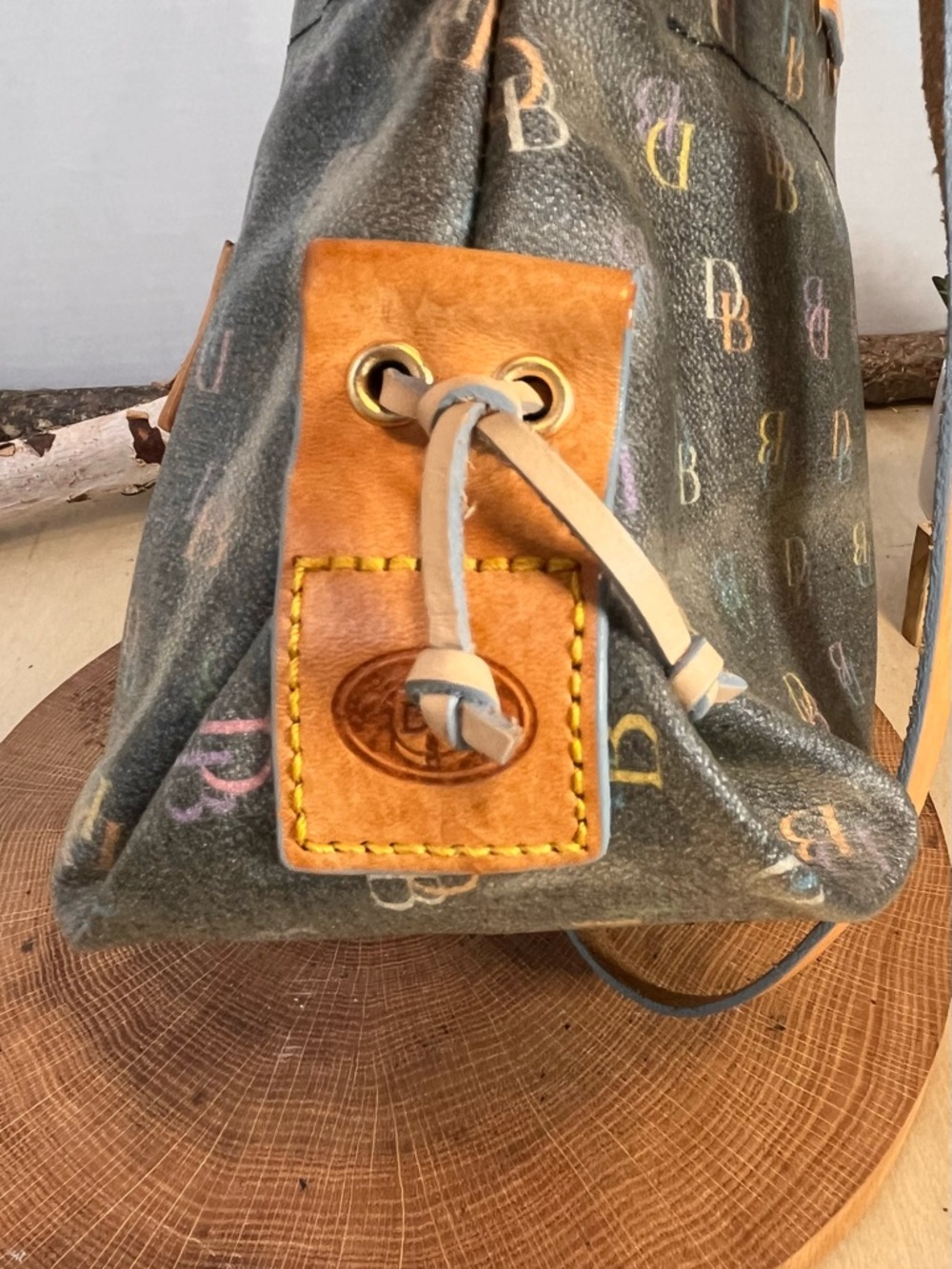 Vintage Dooney & Bourke All Weather Leather Satchel Brown Tan Brass Duck Fob - Picture 9 of 16
